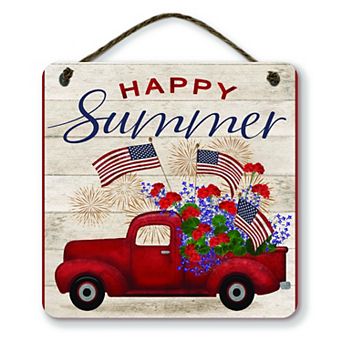 COURTSIDE MARKET Flower & Flags Happy Summer Square Hanging Artboard Wall Decor