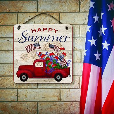 COURTSIDE MARKET Flower & Flags Happy Summer Square Hanging Artboard Wall Decor