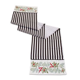 Melrose Striped Berry and Pine Holiday Table Runner