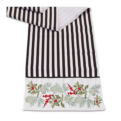 Melrose Striped Berry and Pine Holiday Table Runner