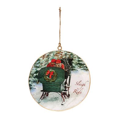 Melrose Metal Sleigh Ride Disc Ornaments 6 pc Holiday Decor Set