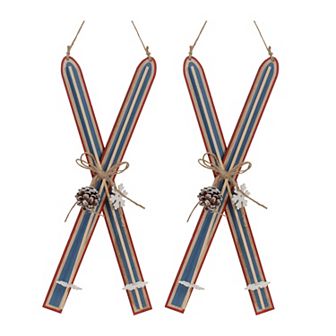 Melrose Wood Ski Ornaments 2 pc Holiday Decor Set
