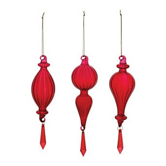 Melrose Red Ribbed Glass Drop Ornaments 3 pc Holiday Decor Set
