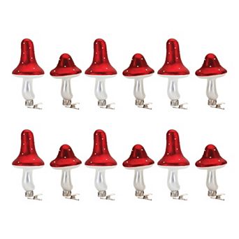 Melrose Mushroom Clip Ornaments 12 pc Holiday Decor Set