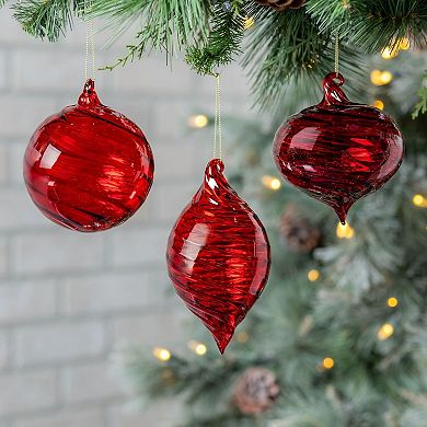 Melrose 6-Piece Red Swirl Glass Ornament Set
