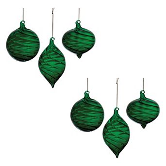 Melrose 6 pc Red Swirl Glass Ornament Set