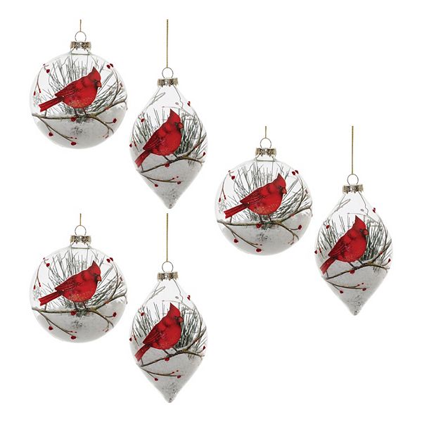 Melrose International Glass Gnome and Cardinal Bird Ornament (Set of 6) main image 0