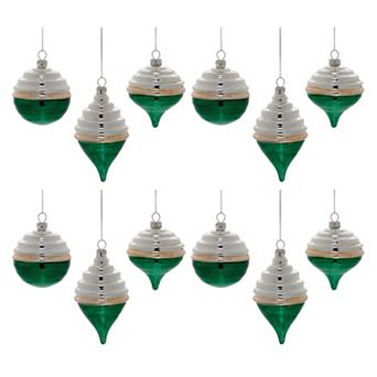 Melrose Two-Tone Tiered Glass Ornaments 12 pc Holiday Decor Set