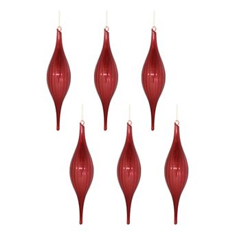 Melrose Red Ribbed Glass Drop Ornaments 6 pc Holiday Decor Set