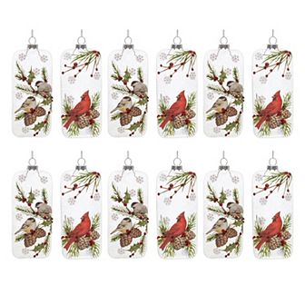 Melrose Glittered Glass Bird Ornaments 12 pc Holiday Decor Set