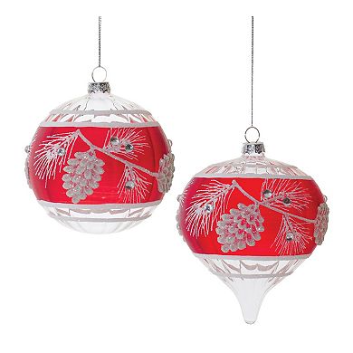 Melrose Glittered Glass Pinecone Sphere Ornaments 6 pc Holiday Decor Set