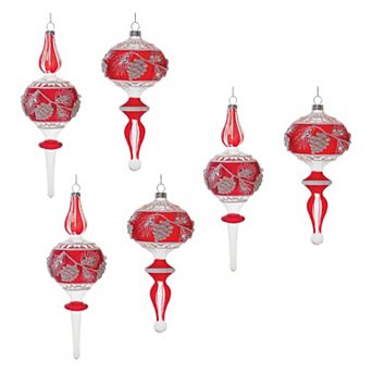 Melrose Glittered Glass Pinecone Spindle Ornaments 6 pc Holiday Decor Set