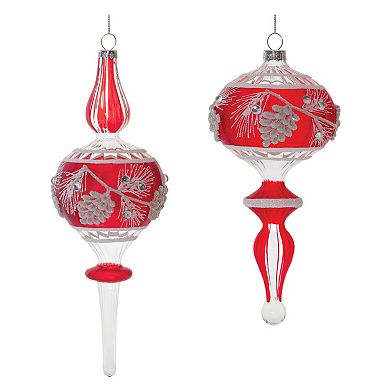 Melrose Glittered Glass Pinecone Spindle Ornaments 6 pc Holiday Decor Set