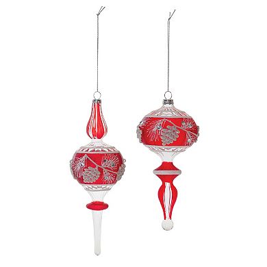 Melrose Glittered Glass Pinecone Spindle Ornaments 6 pc Holiday Decor Set