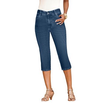 Roaman's Women's Plus Size Petite Plus Size Classic Stretch Capri Jean