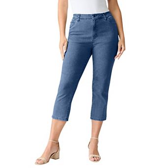 Roaman's Women's Plus Size Petite Denim 24/7 Iconic Capri Jean