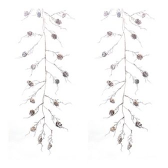 Melrose Flocked Artificial Pinecone Twig Garland 2 pc Set
