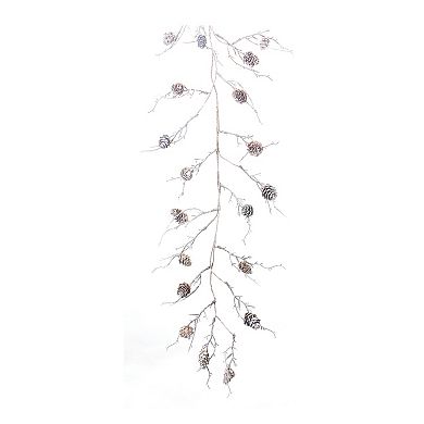Melrose Flocked Artificial Pinecone Twig Garland 2-piece Set