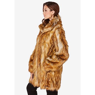 Roaman's Women's Plus Size Mid-Length Hooded Faux Fur Coat