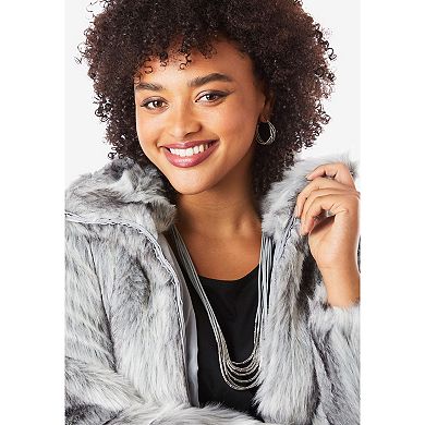 Roaman's Women's Plus Size Mid-Length Hooded Faux Fur Coat