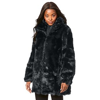Roaman's Women's Plus Size Plus Size Mid-Length Hooded Faux Fur Coat