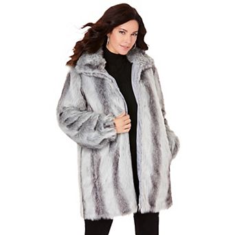 Roaman's Women's Plus Size Plus Size Mid-Length Hooded Faux Fur Coat