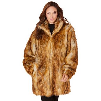 Roaman's Women's Plus Size Plus Size Mid-Length Hooded Faux Fur Coat