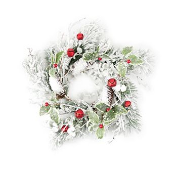 Melrose Flocked Artificial Pine Sleigh Bell Candle Ring Table Decor