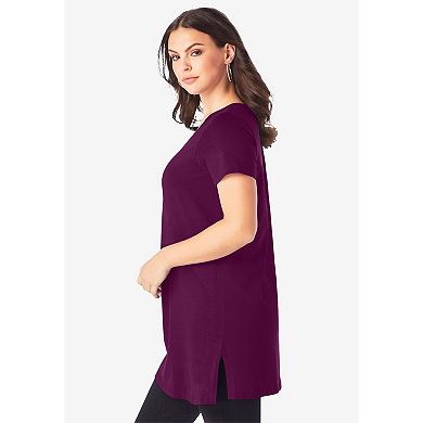 Roaman's Women's Plus Size Ultimate Cotton V-Neck Short Sleeve Tunic