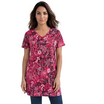 Roaman's Women's Plus Size Ultimate Cotton V-Neck Short Sleeve Tunic