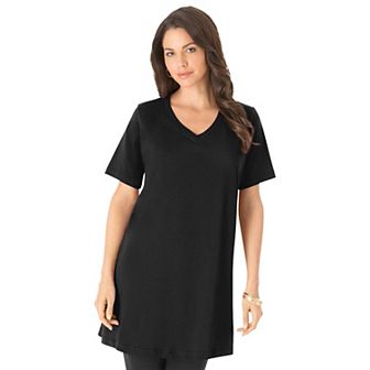 Roaman's Women's Plus Size Plus Size Cotton Short Sleeve V-Neck Ultimate Tunic