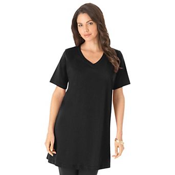 Roaman's Women's Plus Size Cotton Short Sleeve V-Neck Ultimate Tunic
