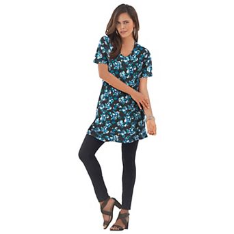 Roaman's Women's Plus Size Cotton Short Sleeve V-Neck Ultimate Tunic