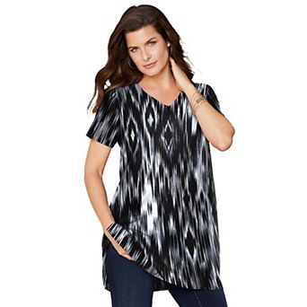 Roaman's Women's Plus Size Plus Size Cotton Short Sleeve V-Neck Ultimate Tunic