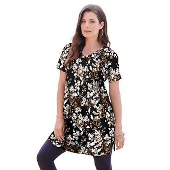 Roaman's Women's Plus Size Ultimate Cotton V-Neck Short Sleeve Tunic