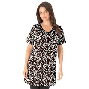 Roaman's Women's Plus Size Plus Size Cotton Short Sleeve V-Neck Ultimate Tunic