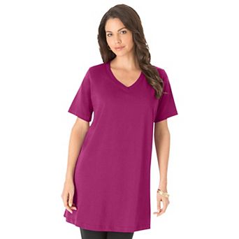 Roaman's Women's Plus Size Ultimate Cotton V-Neck Short Sleeve Tunic