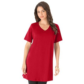 Roaman's Women's Plus Size Plus Size Cotton Short Sleeve V-Neck Ultimate Tunic