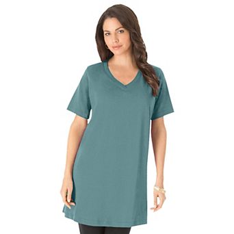 Roaman's Women's Plus Size Plus Size Cotton Short Sleeve V-Neck Ultimate Tunic