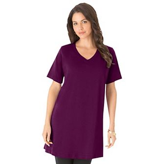 Roaman's Women's Plus Size Plus Size Cotton Short Sleeve V-Neck Ultimate Tunic