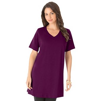 Roaman's Women's Plus Size Cotton Short Sleeve V-Neck Ultimate Tunic