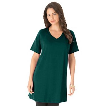 Roaman's Women's Plus Size Ultimate Cotton V-Neck Short Sleeve Tunic