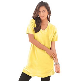 Roaman's Women's Plus Size Plus Size Cotton Short Sleeve V-Neck Ultimate Tunic