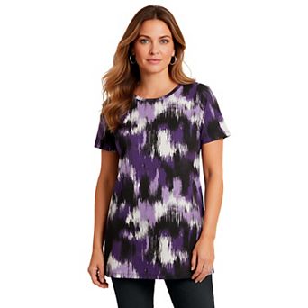 Roaman's Women's Plus Size Ultimate Cotton V-Neck Short Sleeve Tunic