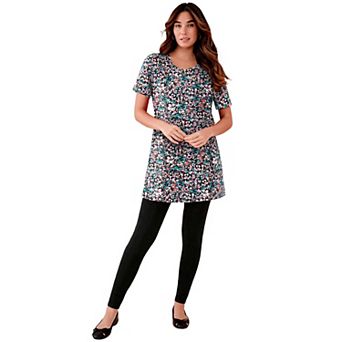Roaman's Women's Plus Size Ultimate Cotton V-Neck Short Sleeve Tunic