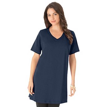 Roaman's Women's Plus Size Cotton Short Sleeve V-Neck Ultimate Tunic