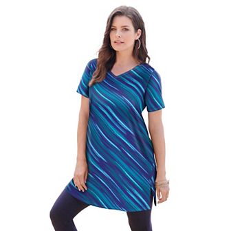 Roaman's Women's Plus Size Plus Size Cotton Short Sleeve V-Neck Ultimate Tunic