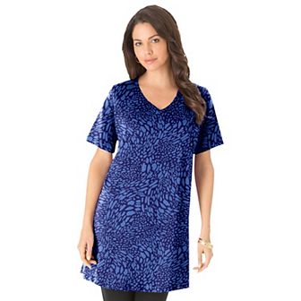 Roaman's Women's Plus Size Plus Size Cotton Short Sleeve V-Neck Ultimate Tunic
