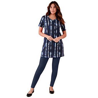 Roaman's Women's Plus Size Ultimate Cotton V-Neck Short Sleeve Tunic