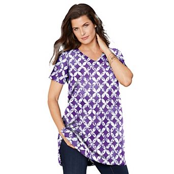 Roaman's Women's Plus Size Plus Size Cotton Short Sleeve V-Neck Ultimate Tunic